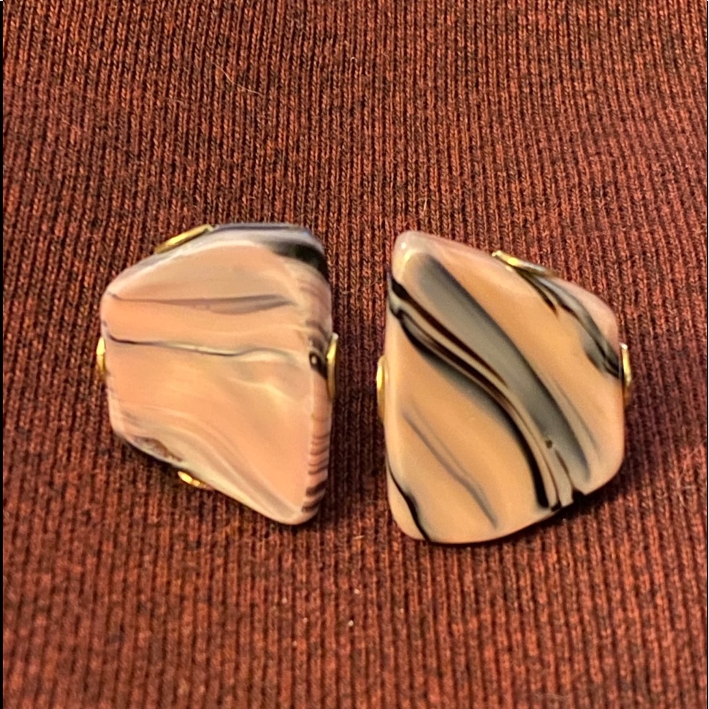 Vintage Statement Cufflinks Pink Agate Goldtone